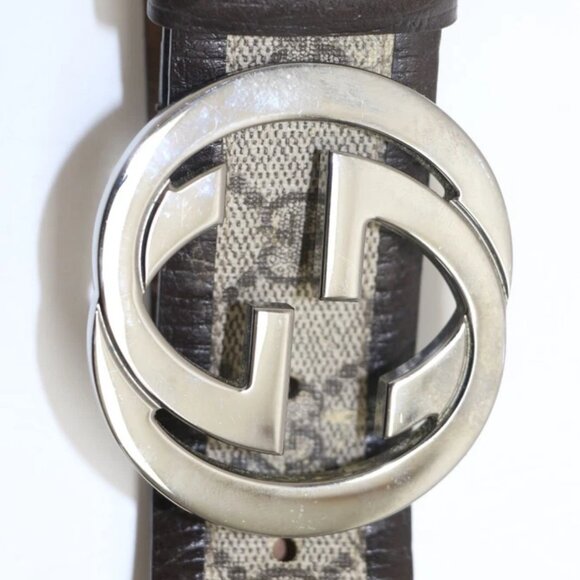 Gucci GG Supreme Monogram Men Belt 85/34 Interlocking Brown/Beidge 142931 READ - Picture 7 of 12